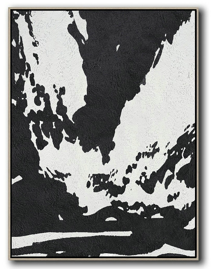 Lounge Room Decor,Black And White Minimal Painting On Canvas - Modern Art Abstract Painting